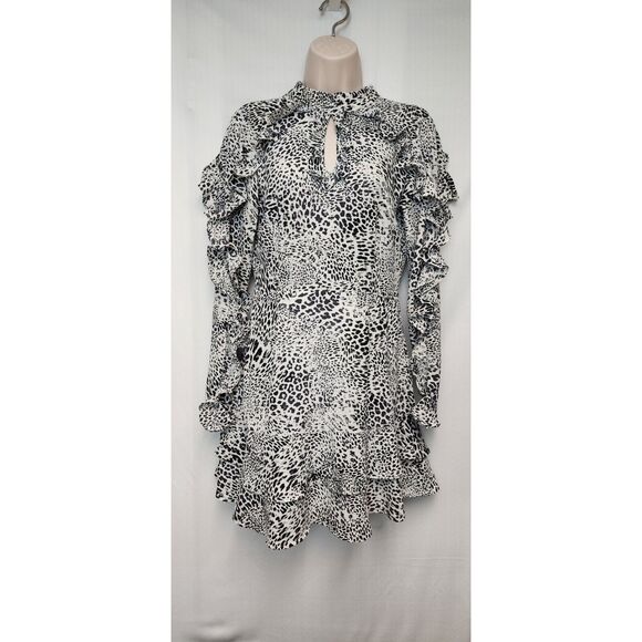 Glamorous Curve Leopard Print Frill Accents High Neck Mini Dress Size XSmall - Picture 7 of 12